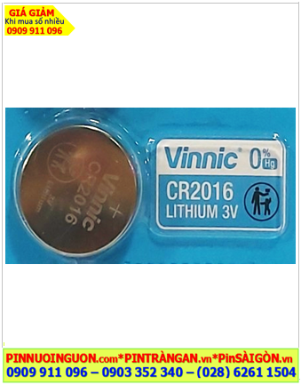 Vinnic CR2016 Pin CR2016, Pin đồng xu 3v lithium Vinnic CR2016 (20mm x 1.6mm) chính hãng